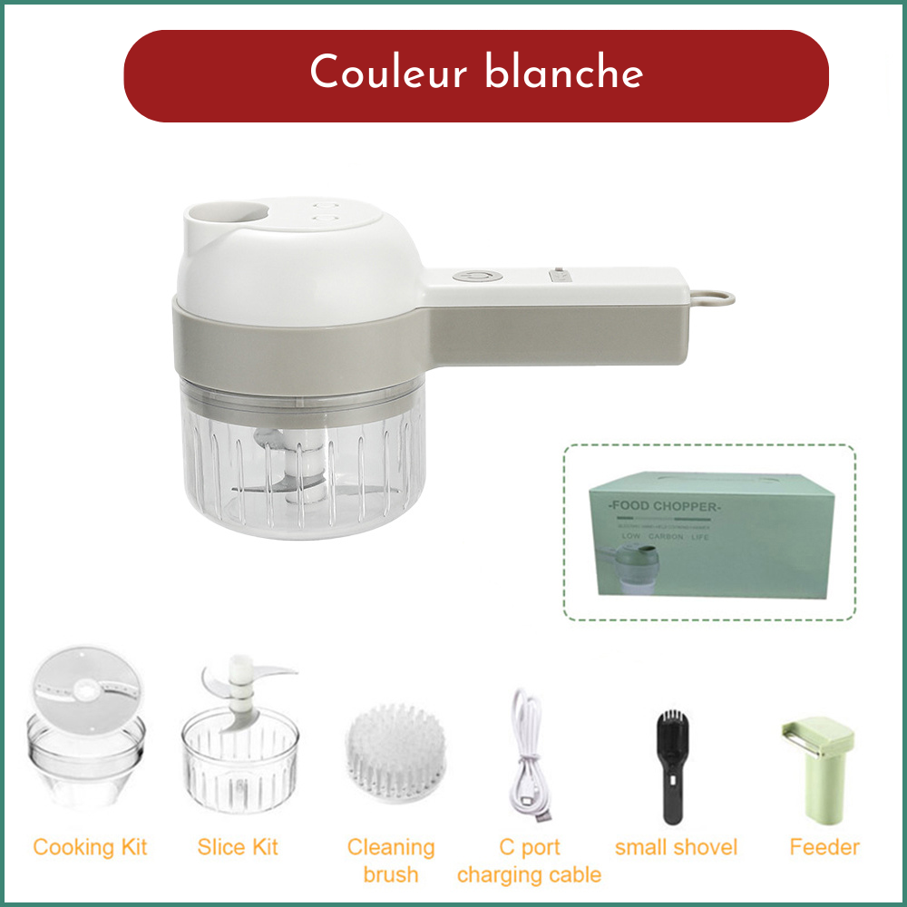 Coupe-légumes électrique 4 En 1 Ciciglow - USB Rechargeable | Pour Oignons, Gingembre, Viande | Lames Interchangeables